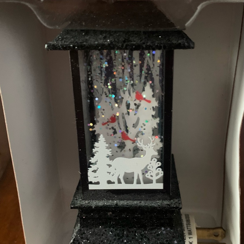 GANZ Black Glitter Holiday Lantern with Winter Scene